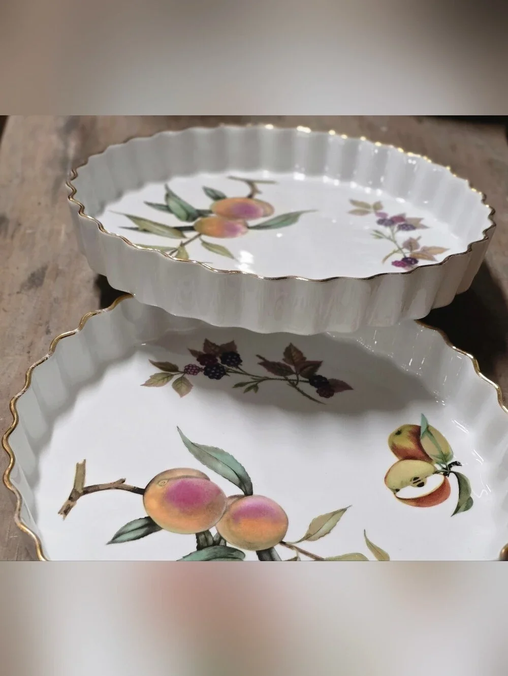 Two Royal Worcester Quiche Tart Flan Gold Edge Oven To Tableware  Dishes Evesham